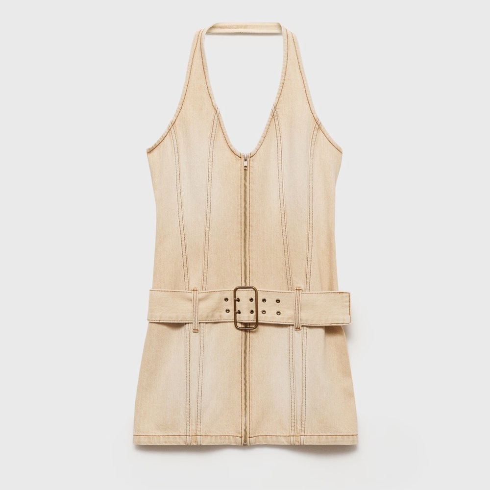 Mango Cream denim dress with belt NWT - Picture 2 of 7